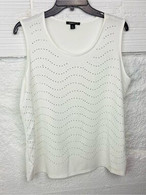 Robert Louis White Sleeveless Studded Wave-Pattern Tank size 1X